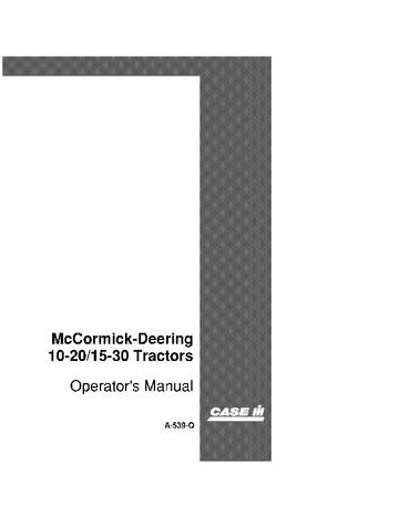Operator’s Manual-Case IH Tractor mccormick Deering 10-2015-30 A-539-Q