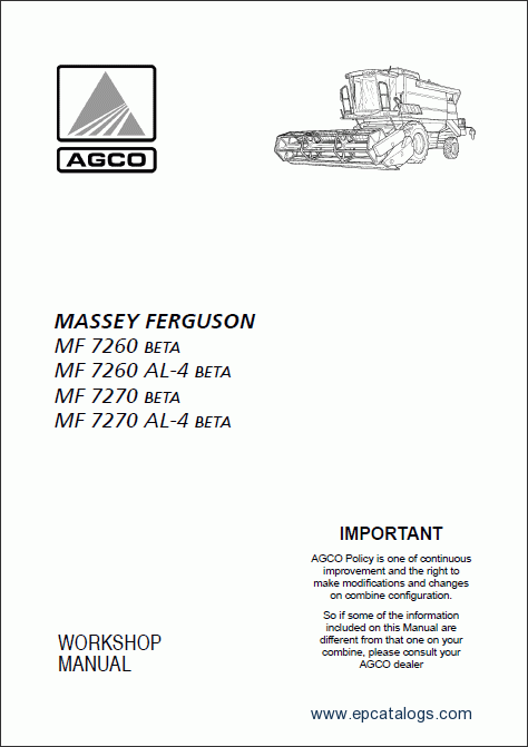 Operator's Manual - Massey Ferguson MF 7260 7265 7270 BETA Combine Harvester Download