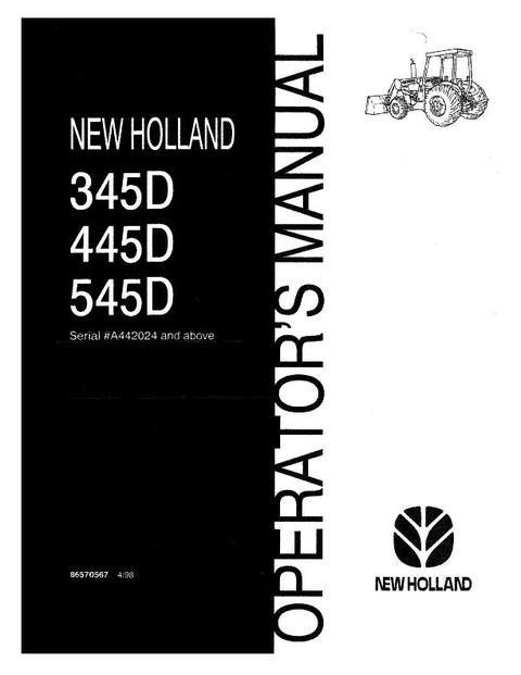 Operator's Manual - New Holland 345D 445D 545D Tractor 86570567