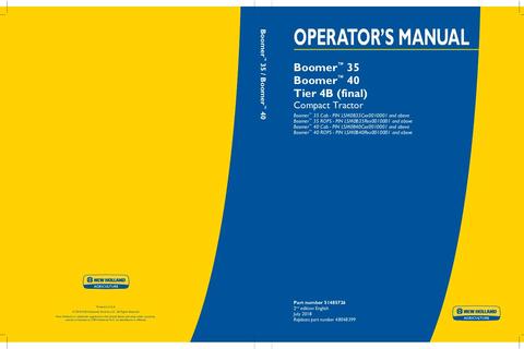 Operator's Manual - New Holland Boomer 35 Boomer 40 Tier 4B (final) Compact Tractor 51485726
