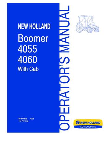 Operator's Manual - New Holland Boomer 4055 4060 (With Cab) Tractor 87477193