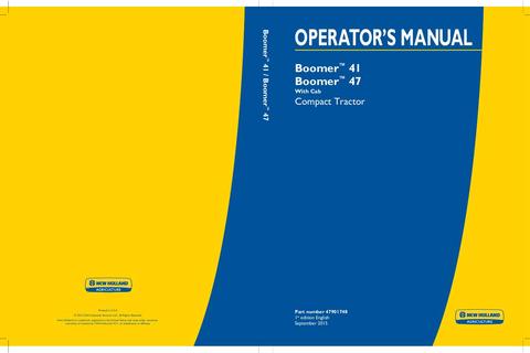 Operator's Manual - New Holland Boomer 41 Boomer 47 (With Cab) Compact Tractor 47901748