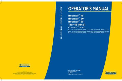 Operator's Manual - New Holland Boomer 45 Boomer 50 Boomer 55 Tier 4B (final) Compact Tractor 48115968