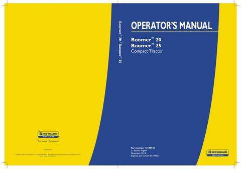 Operator's Manual - New Holland Boomer™ 20, Boomer™ 25 Compact Tractor 47578934