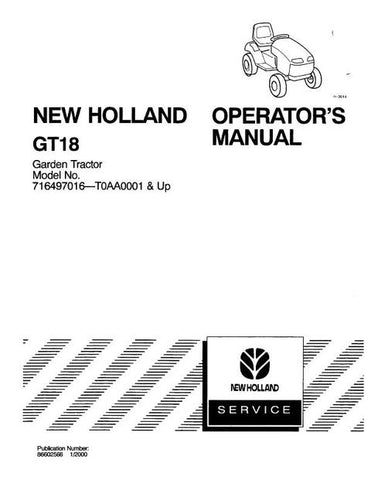 Operator’s Manual - New Holland GT18 Garden Tractor 86602566