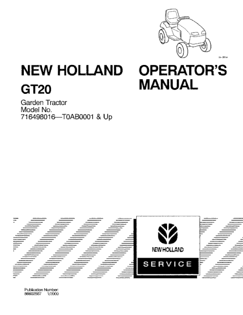 Operator’s Manual - New Holland GT20 Garden Tractor 86602567