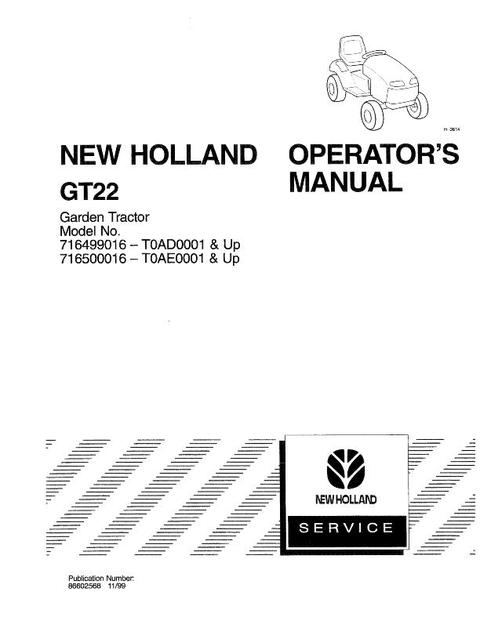 Operator’s Manual - New Holland GT22 Garden Tractor 86602568