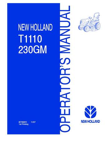 Operator's Manual - New Holland T1110 (230GM) Tractor 87722411