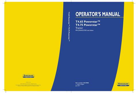 Operator's Manual - New Holland T4.65 Powerstar T4.75 Powerstar Tractor 48129908