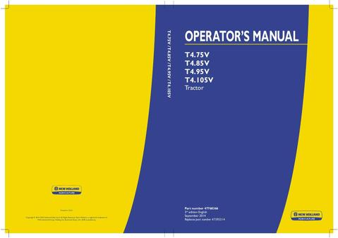 Operator's Manual - New Holland T4.75V T4.85V T4.95V T4.105V Tractor 47768366