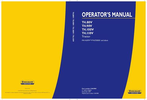 Operator's Manual - New Holland T4.80V T4.90V T4.100V T4.110V Tractor 51663968