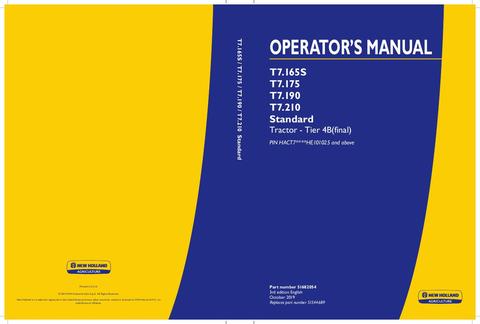 Operator's Manual - New Holland T7.165S T7.175 T7.190 T7.210 Tractor Tier 4B (final) 51682054