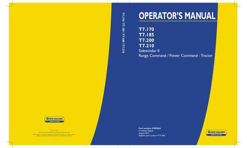 Operator's Manual - New Holland T7.170 T7.185 T7.200 T7.210 Sidewinder II Range Command Power Command Tractor 47893026