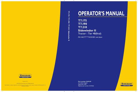 Operator's Manual  - New Holland T7.175 T7.190 T7.210 Sidewinder II Tractor Tier 4b (final) 51674139