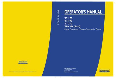 Operator's Manual - New Holland T7.175 T7.190 T7.210 Tier 4B (final) Range Command Power Command Tractor 47771685
