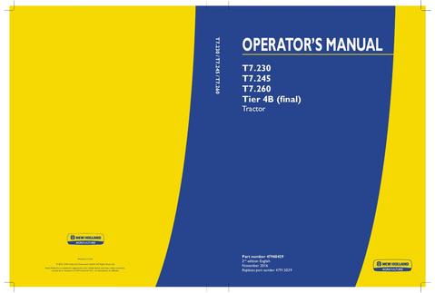 Operator's Manual - New Holland T7.230 T7.245 T7.260 Tier 4B (final) Tractor 47960429