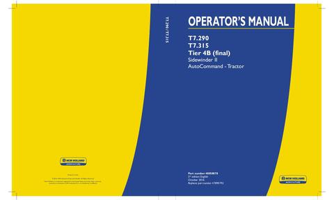 Operator's Manual - New Holland T7.290 T7.315 Tier 4B (final) Sidewinder II AutoCommand Tractor 48058878