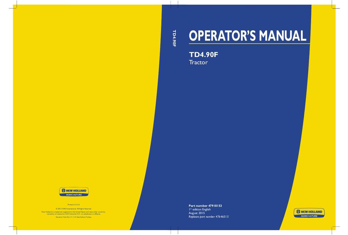 Operator's Manual - New Holland TD4.90F Tractor 47918153