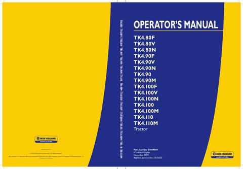 Operator's Manual - New Holland TK4.80F TK4.80V TK4.80N TK4.100 TK4.100M Tractor 51699369