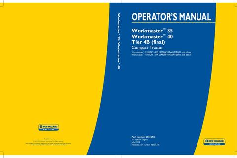 Operator's Manual - New Holland Workmaster 35 Workmaster 40 Tier 4B (final) Compact Tractor 51485746