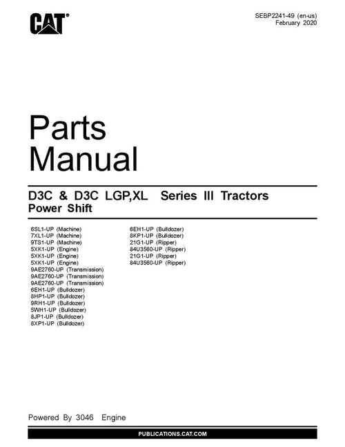 PARTS CATALOG MANUAL - CATERPILLAR D3C III TRACK TYPE TRACTOR 6SL DOWNLOAD