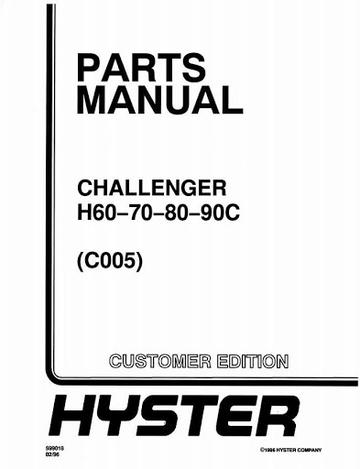 Parts Manual - Hyster H100C, H120C, H60C, H70C, H80C Diesel and LPG Forklift Truck C005 Series