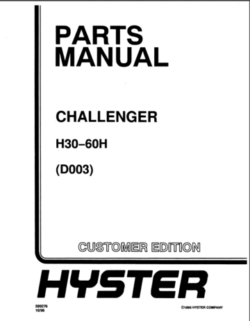 Parts Manual - Hyster H30H, H40H, H50H, H60H Diesel/LPG Forklift Truck D003 Series 