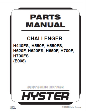 Parts Manual - Hyster H440FS, H550F(S), H620F(S), H650F, H700F(S) Diesel Forklift Truck E008 Series 