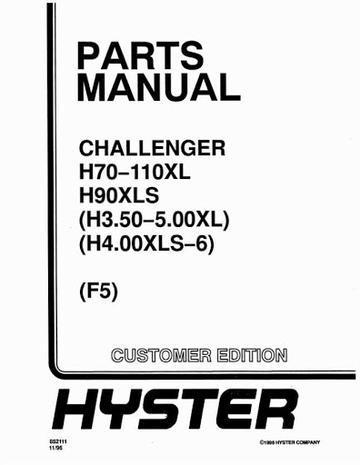 Parts Manual - Hyster H70XL, H80XL, H90XL, H90XLS, H100XL, H110XL USA Forklift Truck G005 Series 