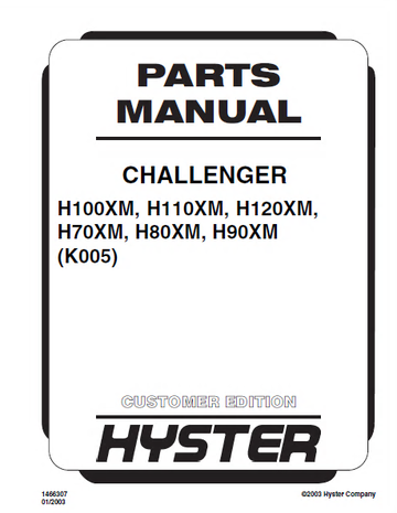 Parts Manual - John Deere Hyster H70XM, H80XM, H90XM, H100XM, H110XM, H120XM USA Forklift Truck K005 Series 