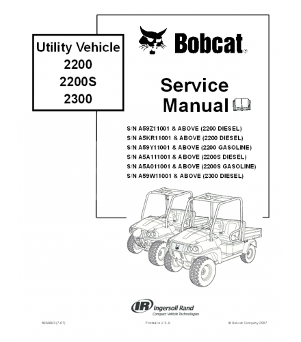 SERVICE MANUAL - BOBCAT 2200 2200S 2300 UTILITY VEHICLE A59Z11001 & ABOVE