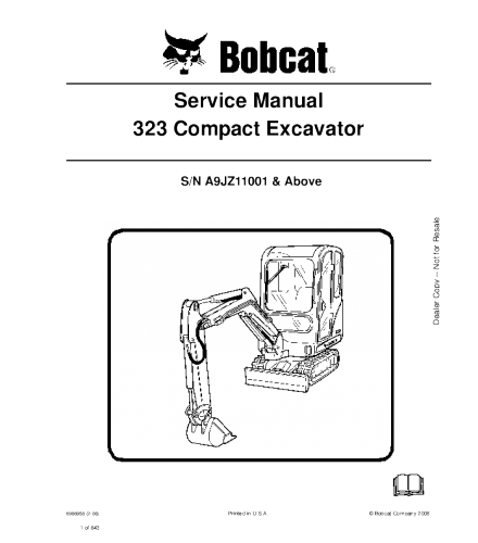 SERVICE MANUAL - BOBCAT 323 COMPACT EXCAVATOR A9JZ11001 & ABOVE