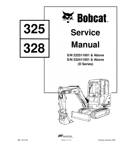 SERVICE MANUAL - BOBCAT 325, 328 COMPACT EXCAVATOR DOWNLOAD