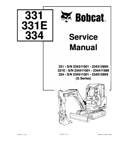 SERVICE MANUAL - BOBCAT 331, 331E, 334 EXCAVATOR DOWNLOAD