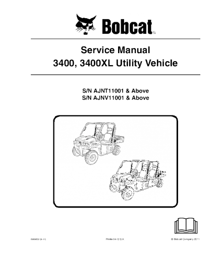 SERVICE MANUAL - BOBCAT 3400, 3400XL UTILITY VEHICLE DOWNLOAD