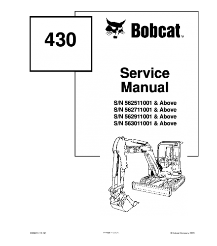 SERVICE MANUAL - BOBCAT 430 COMPACT EXCAVATOR DOWNLOAD