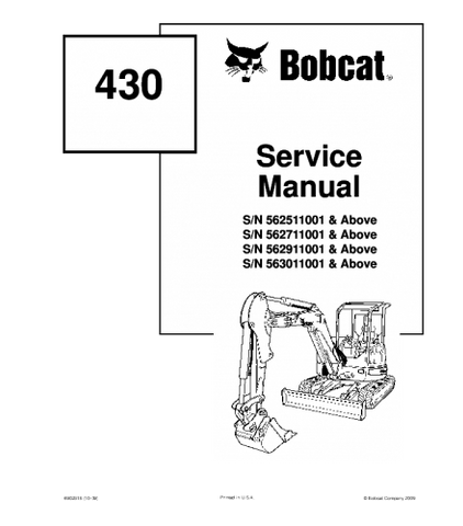 SERVICE MANUAL - BOBCAT 430 COMPACT EXCAVATOR DOWNLOAD