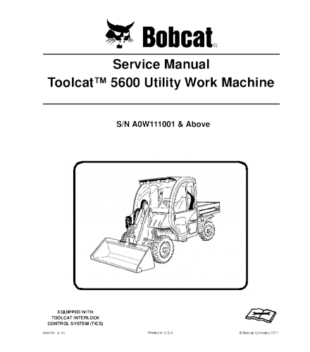 SERVICE MANUAL - BOBCAT 5600 TOOLCAT UTILITY VEHICLE DOWNLOAD