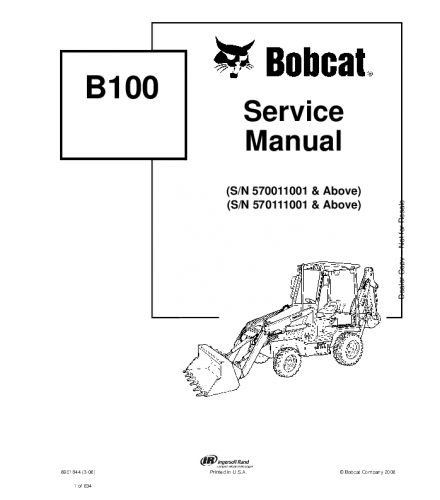 SERVICE MANUAL - BOBCAT B100 BACKHOE LOADER DOWNLOAD