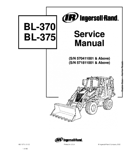 SERVICE MANUAL - BOBCAT BL370 BL375 BACKHOE LOADER 570411001 & ABOVE, 571811001 & ABOVE