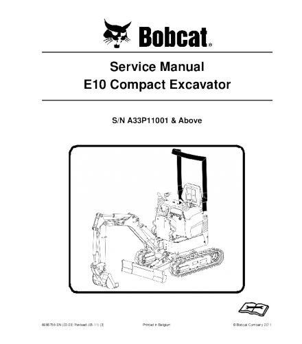 SERVICE MANUAL - BOBCAT E10 COMPACT EXCAVATOR DOWNLOAD