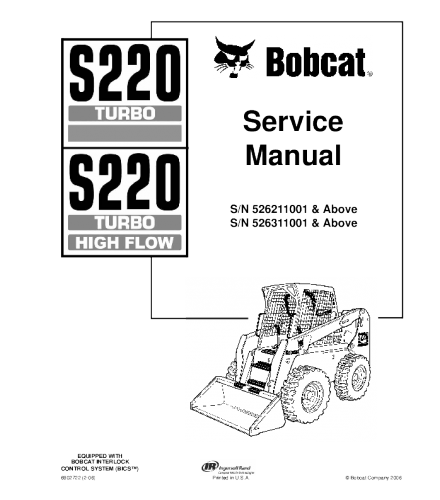 SERVICE MANUAL - BOBCAT S220 SKID STEER LOADER SERIES DOWNLOAD