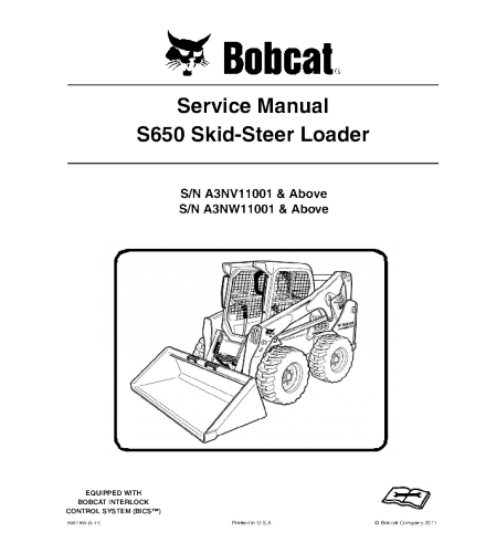 SERVICE MANUAL - BOBCAT S650 SKID STEER LOADER DOWNLOAD