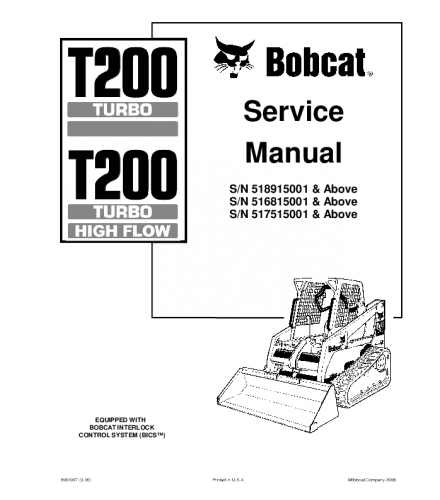 SERVICE MANUAL - BOBCAT T200 COMPACT TRACK LOADER DOWNLOAD
