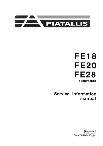 Service Information Manual - New Holland FE18, FE20, FE28 Excavator 73141432