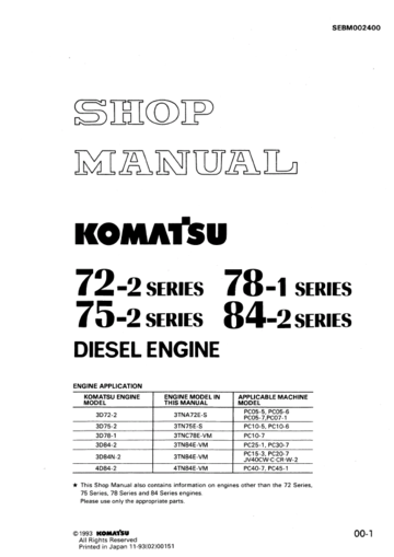 Service Manual - 1993 KOMATSU 72-2 75-2 78-1 84-2 Series Diesel Engine 
