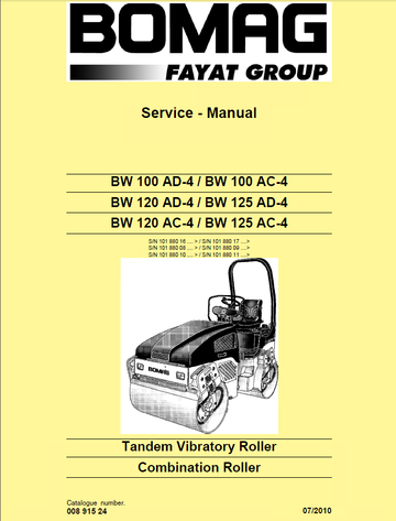 Service Manual - Bomag BW 100 120 125 AC-4 AD-4 Combination Roller (Tandem Vibratory) Download