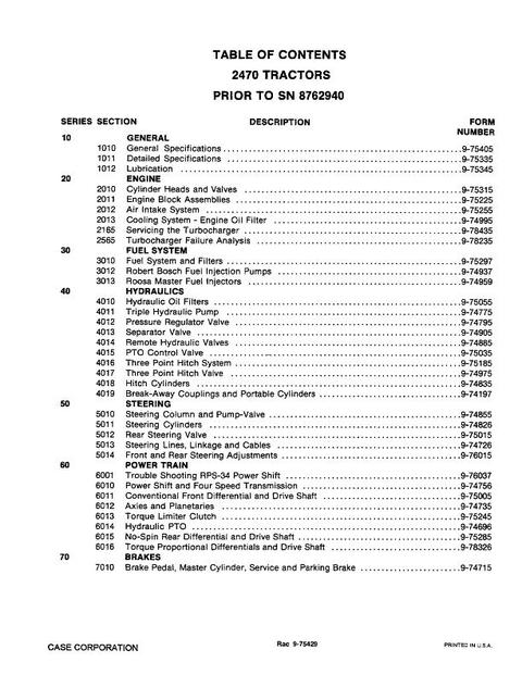 Service Manual - Case 2470 Tractor SN 8762939 & Below