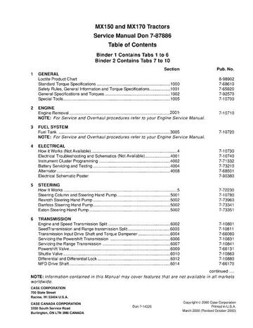 Service Manual - Case IH MX150 MX170 Tractor