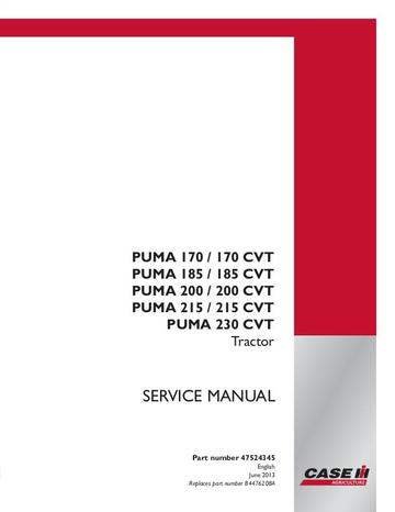 Service Manual - Case IH Puma® 170, Puma® 170 CVT, Puma® 185, Puma® 185 CVT, Puma® 200, Puma® 200 CVT, Puma® 215, Puma® 215 CVT, Puma® 230 CVT 47524345